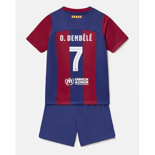 Fotbalové Dres Barcelona Ousmane Dembele #7 Dětské Domácí 2023-24 Krátký Rukáv (+ trenýrky)